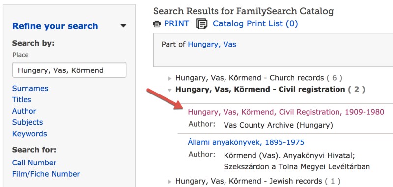search results of civil registration