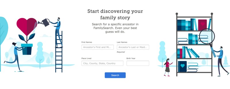 FamilySearch's new Discovery Search experience found on the home page.