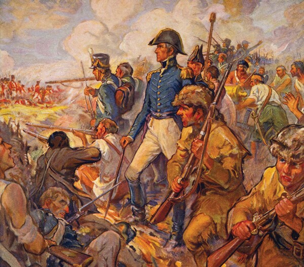 Andrew Jackson in New Orleans battle in 1815 after War of 1812.