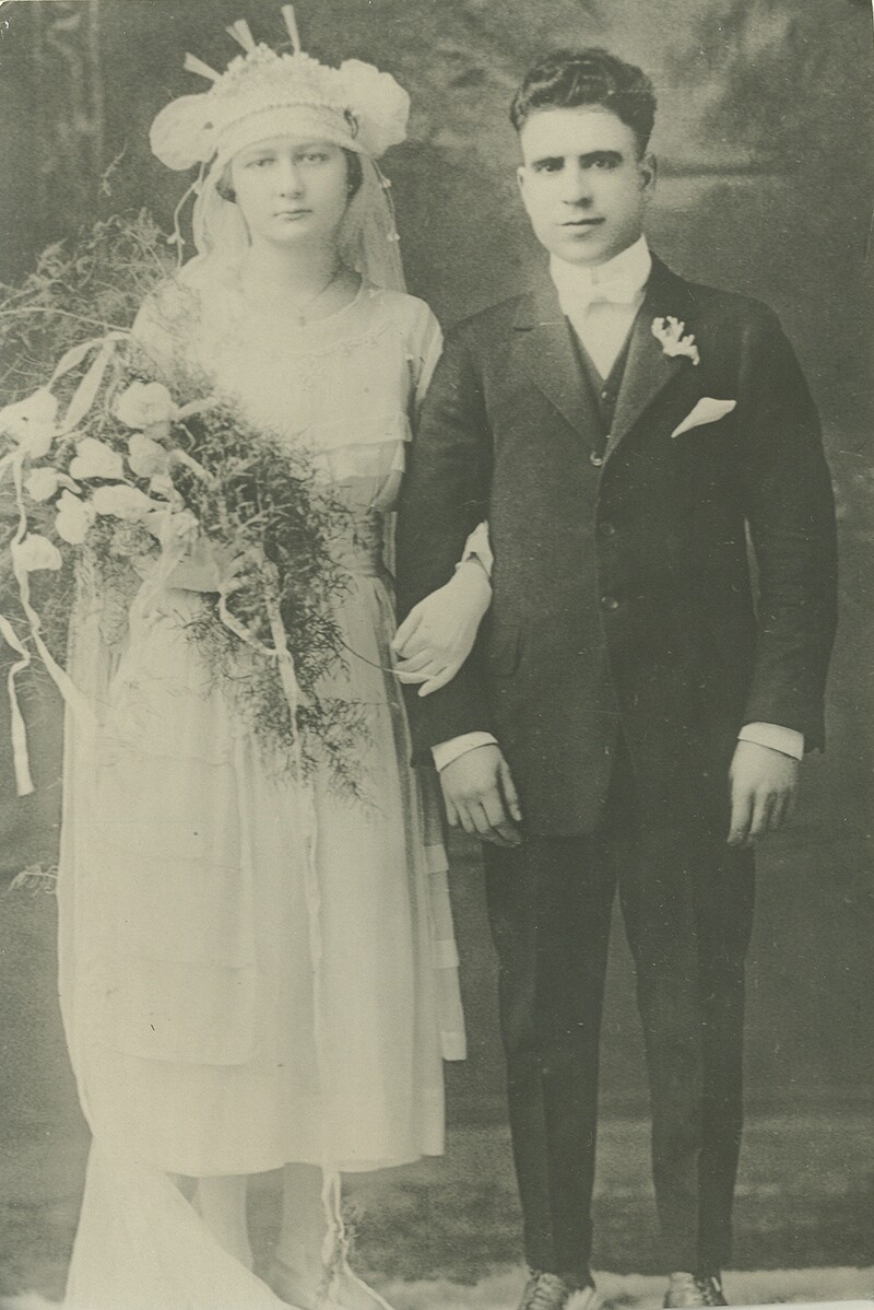 An old photo of a Mexican man and woman's wedding