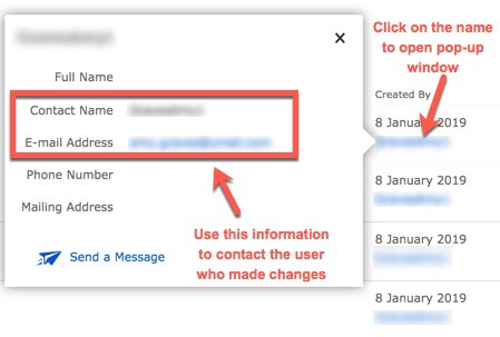 Screenshot of contact name and email