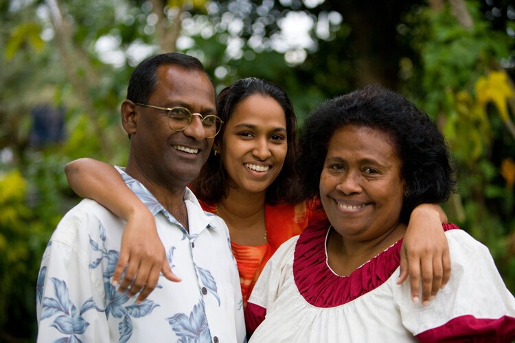 Fijian family - father, mother, and daughter