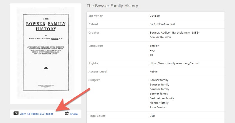View all pages in a book from the FamilySearch digital library.