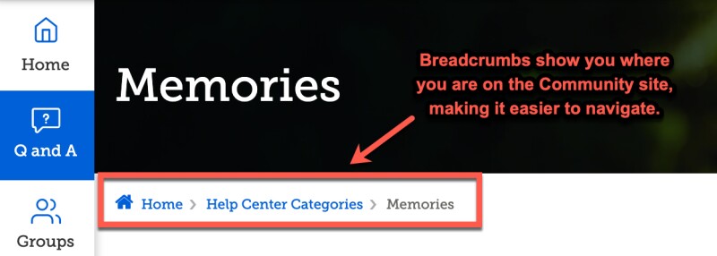 screenshot of breadcrumbs on familysearch community
