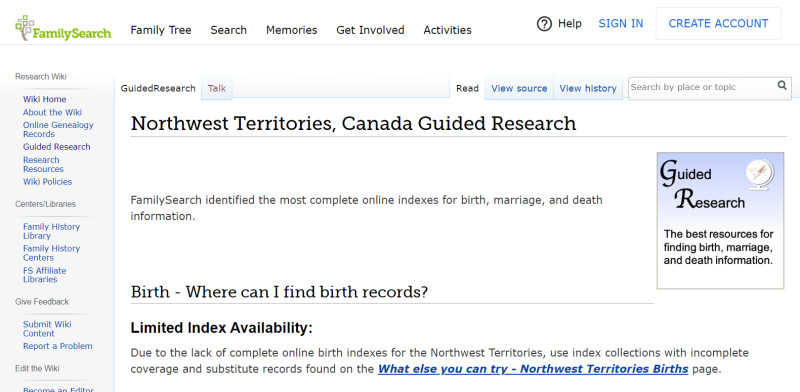 Guided research page for Canada on the FamilySearch wiki.