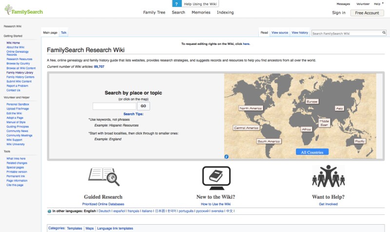 FamilySearch Wiki screenshot