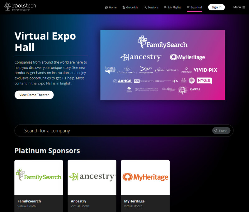 Screenshot of the RootsTech Connect expo hall.