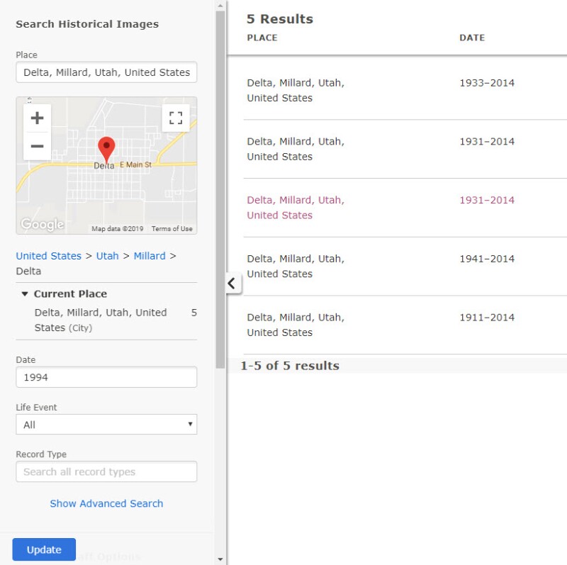 Showing map and sidebar options for image explorer tool.