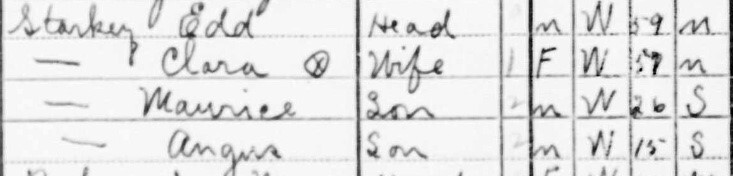 1940 Cenus showing Ed and Clara Starkey living in Perry County, Ohio