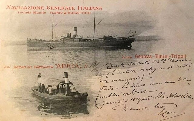 Postcard of ships carrying Italian immigrants to Brazil.