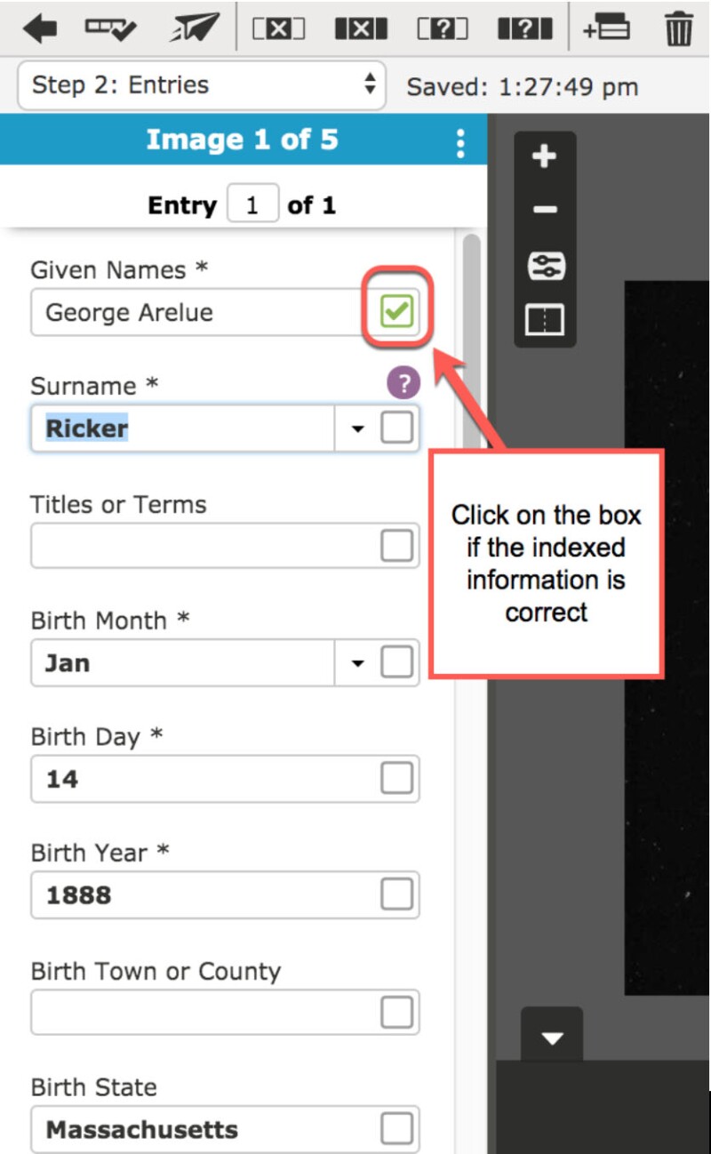 Screenshot of checkmarks for indexing review