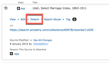 Screenshot of detach record option