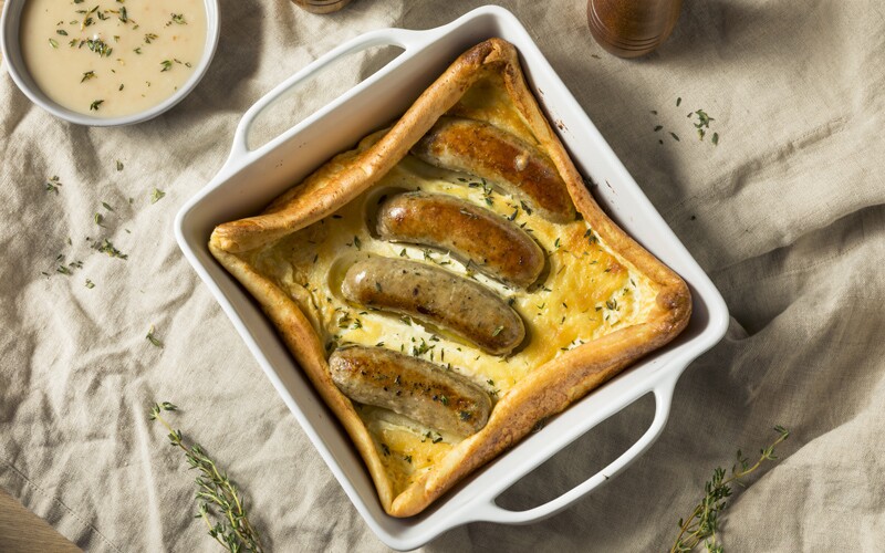 toad in the hole, an english dish.