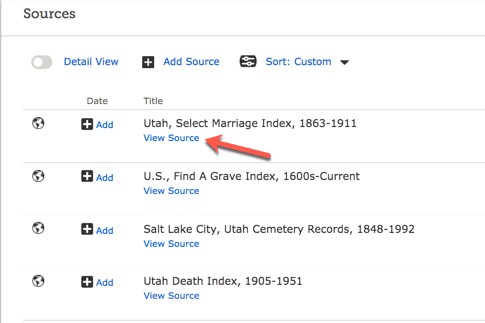 Screenshot of view source on source list