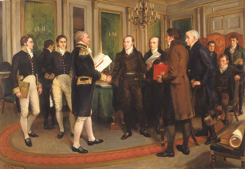 Artist depiction of the signing the the Treaty of Ghent, the treaty that ended the War of 1812.