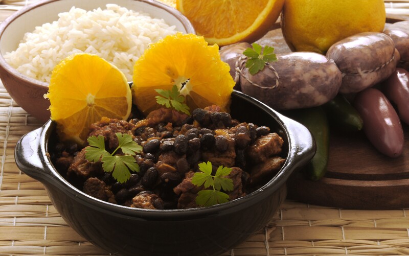 Traditional Brazilian feijoada, pork and black bean stew.
