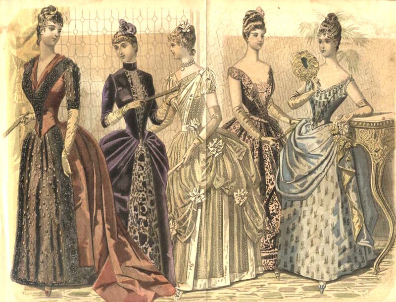 Illustration of women's dresses in 1888 fashion magazine