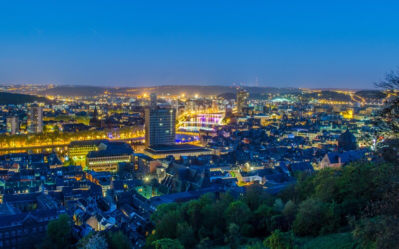 Night panoramic view over city of Liege in Belgium