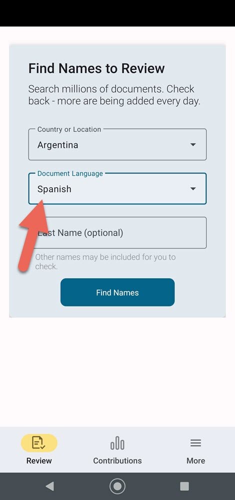 Get Involved app screenshot showing Spanish names available right now.