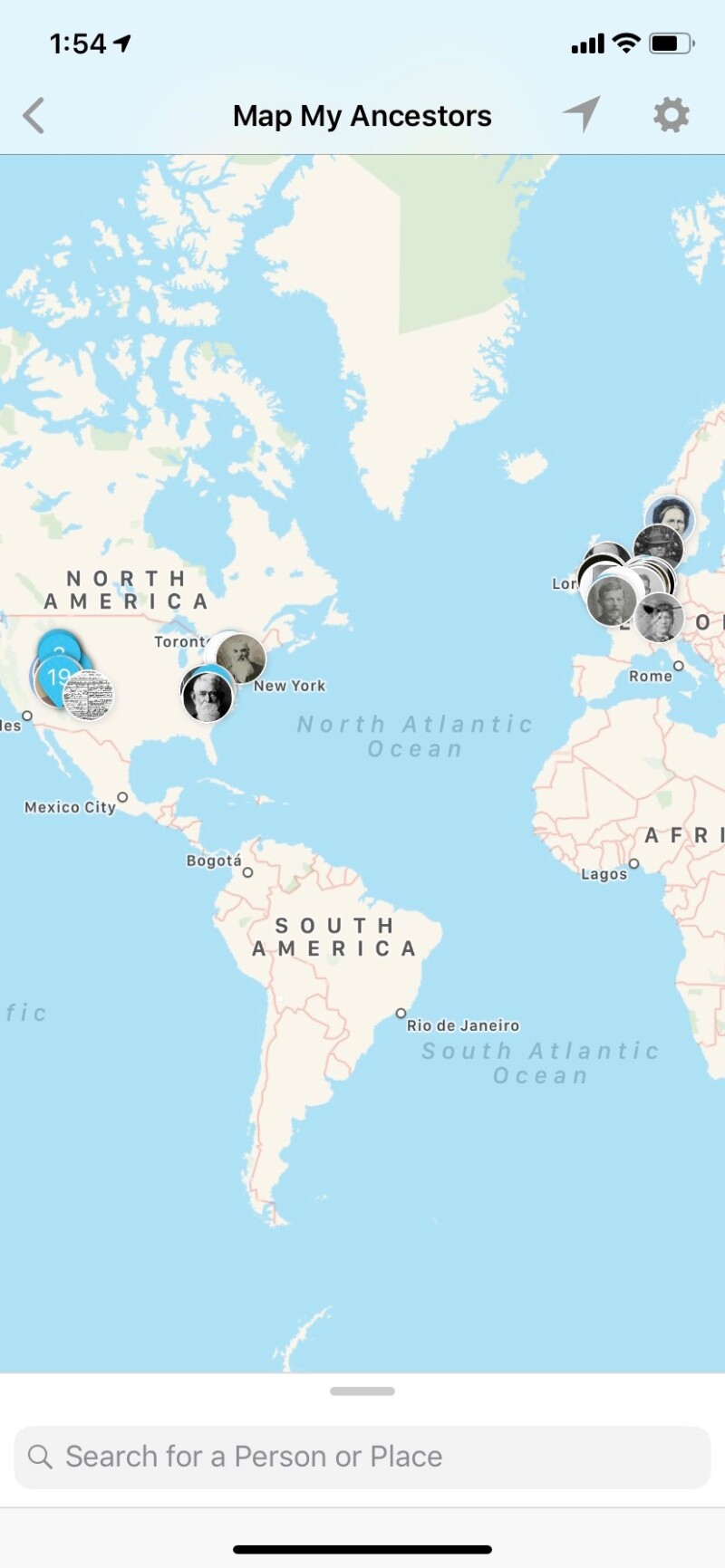 ancestors on the world map in ios