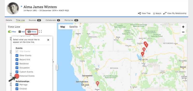 Turning on FamilySearch.org person page historical events.
