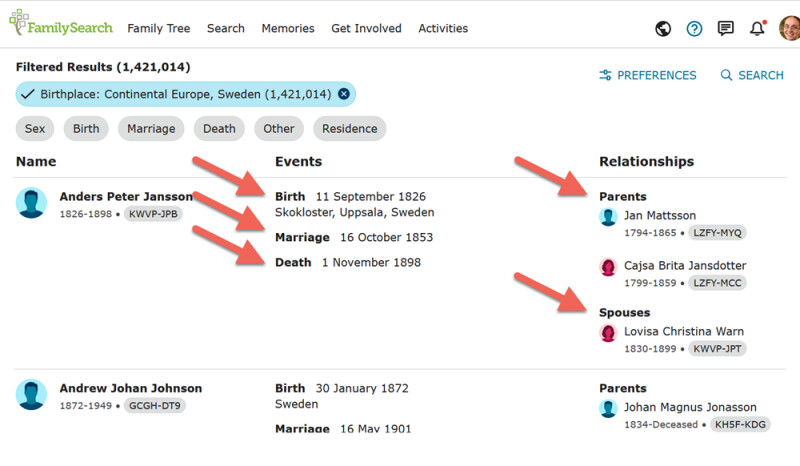 Search results showing fixed table view where the information for one result is grouped closer together and more easily skimmable.