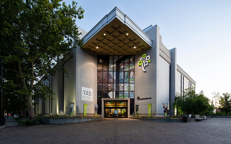 Entrance to the Family History Library in Salt Lake City, Utah.