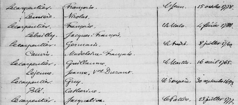a french marriage register record