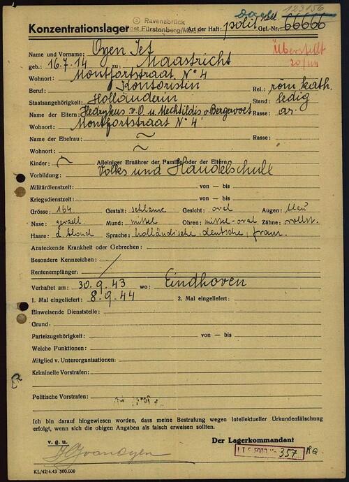 A registration card from a Nazi concentration camp.