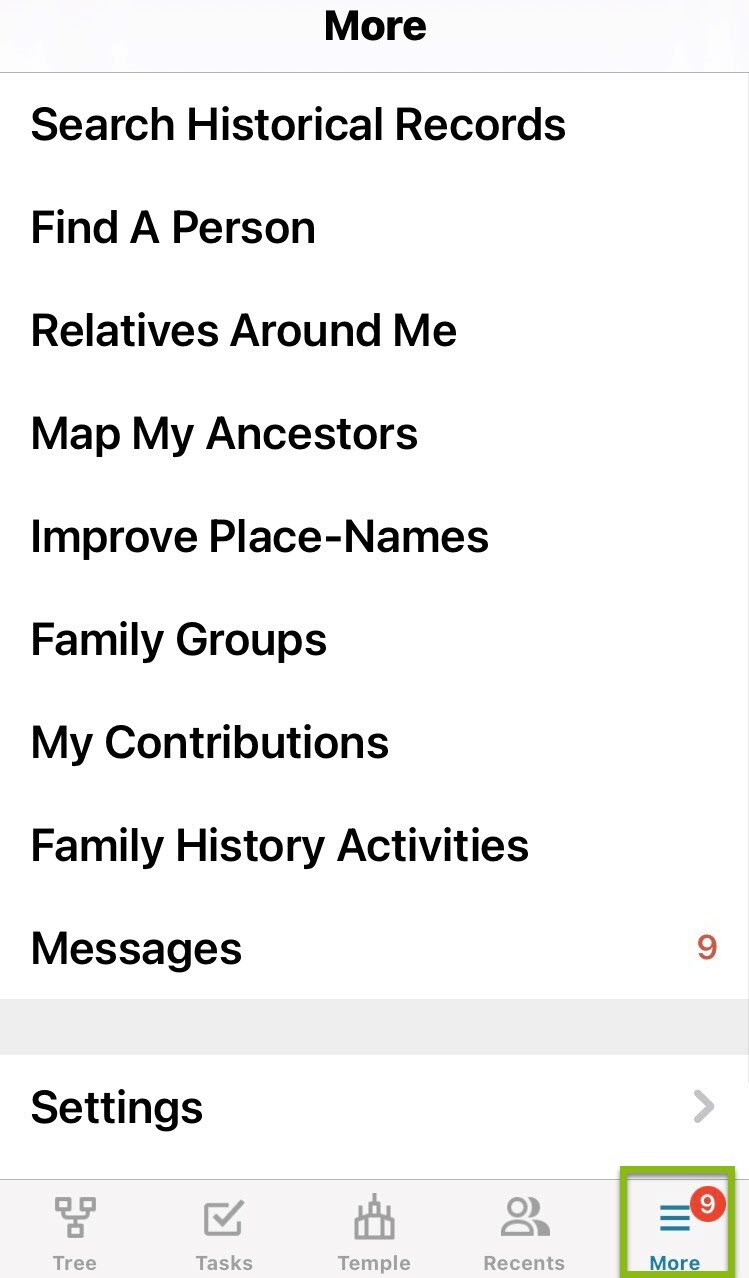 In the bottom right of the iOS app screen, tap on the more menu to get to Family Groups.