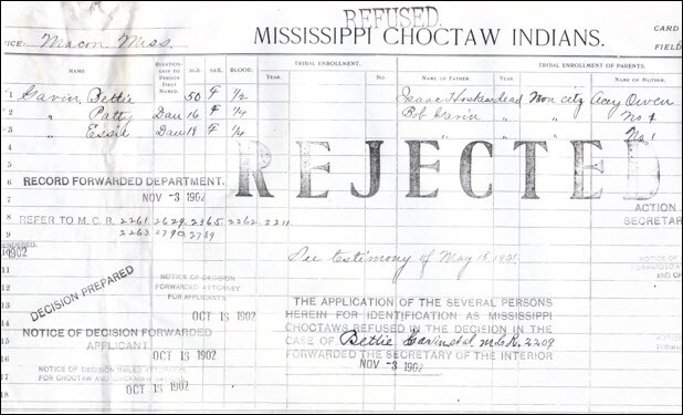 Sharon Leslie Morgan Mississippi Choctaw Rejected Document