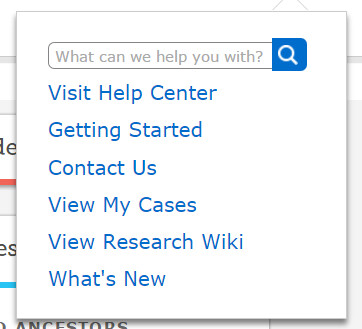 FamilySearch help menu