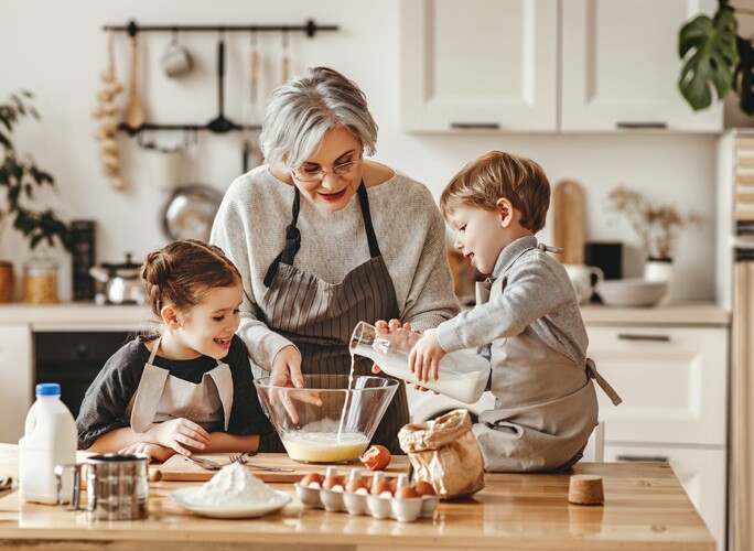 a family baking together