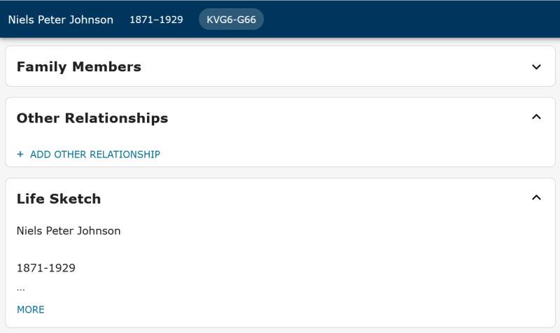 Screenshot of other relationship options