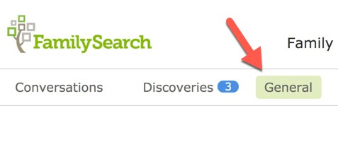 Screenshot of General tab in FamilySearch Messages.