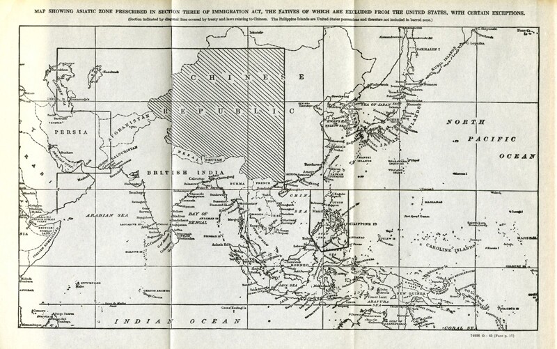 immigration act of 1917 map showing Asiatic zones