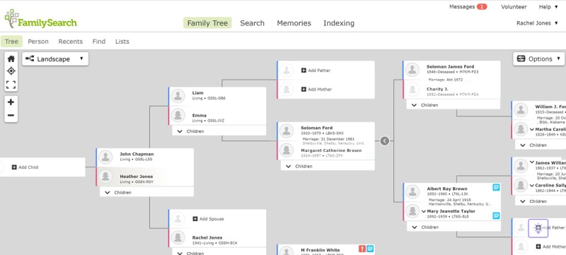 Screenshot showing spouse's tree on FamilySearch.