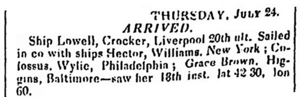 Columbian Centinel, Jul. 26, 1834, 1, accessed on GenealogyBank.com