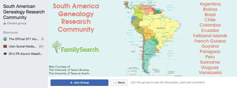 Screenshot of South America Genealogy Research Community on Facebook.