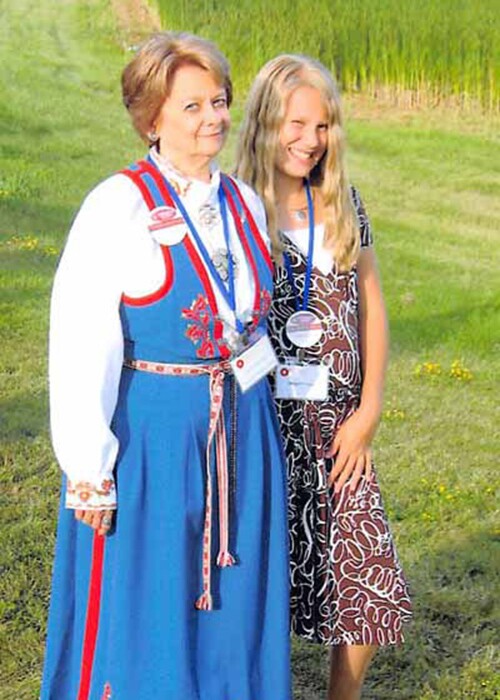 Elaine Hasleton and her granddaughter celebrating Norwegian heritage.