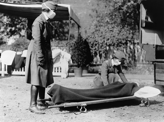 Nurses train and treat pandemic victims.