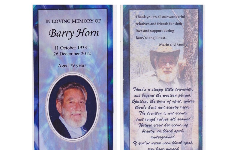 Memorial bookmark for Barry Horn