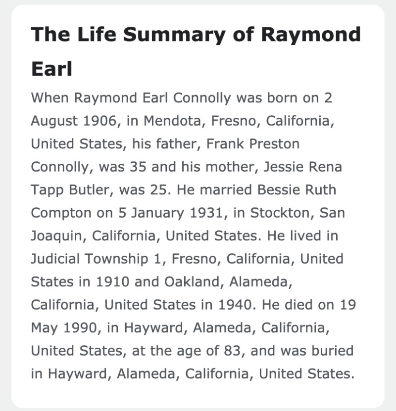 life summary of raymond earl