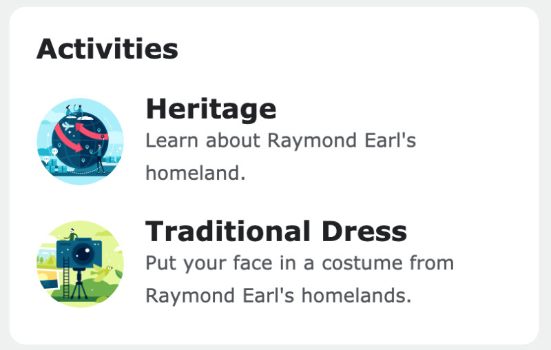 activities screenshot from the ancestor page