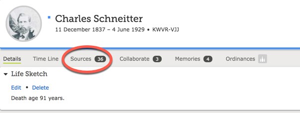 Screenshot of sources tab