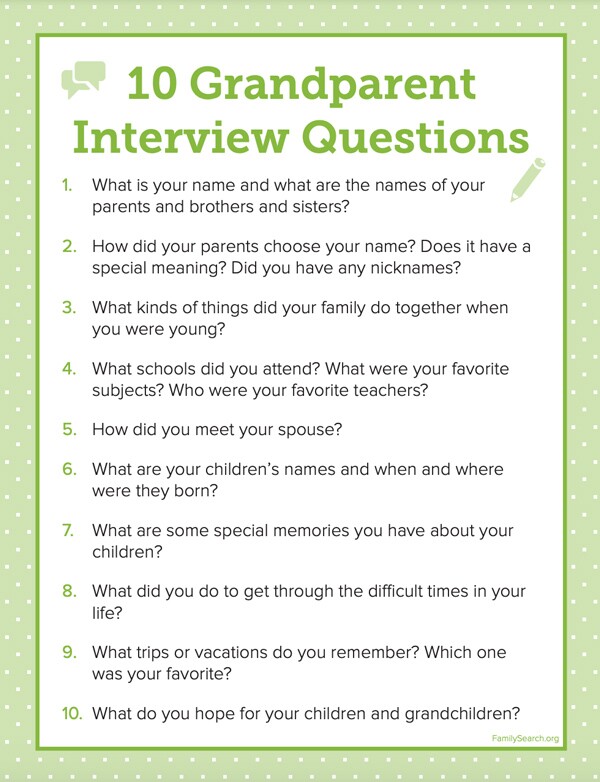 Questions to ask our grandparents at a family tree gathering