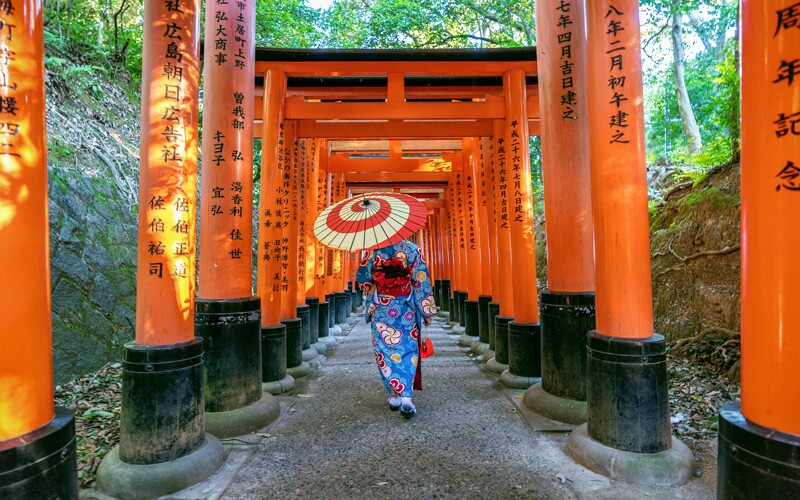 thousand gates at the fushimi inari shrine in Japan