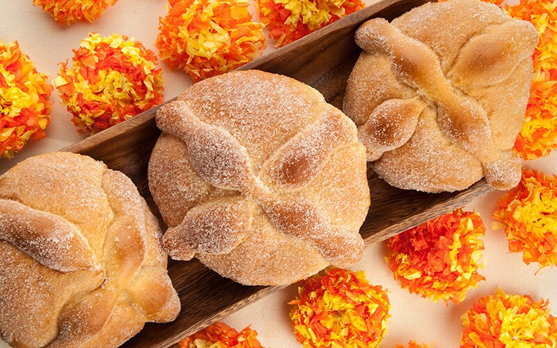 Pan de Muertos, a sweet bread made on Dia de los Muertos