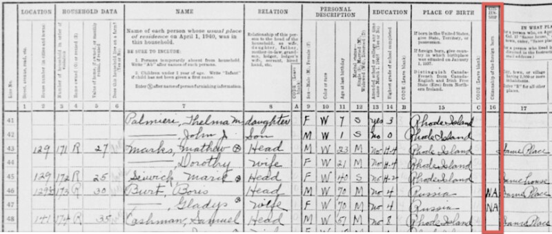 A census record showing naturalization