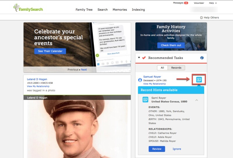 A screenshot of the FamilySearch home page.